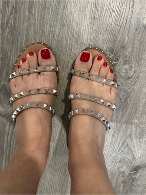Steve Madden Studded Neutral Leather Strappy Sandals - Women